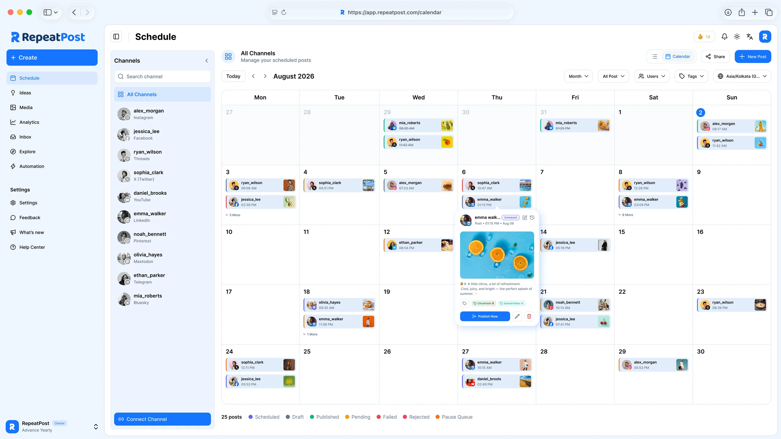 RepeatPost dashboard overview