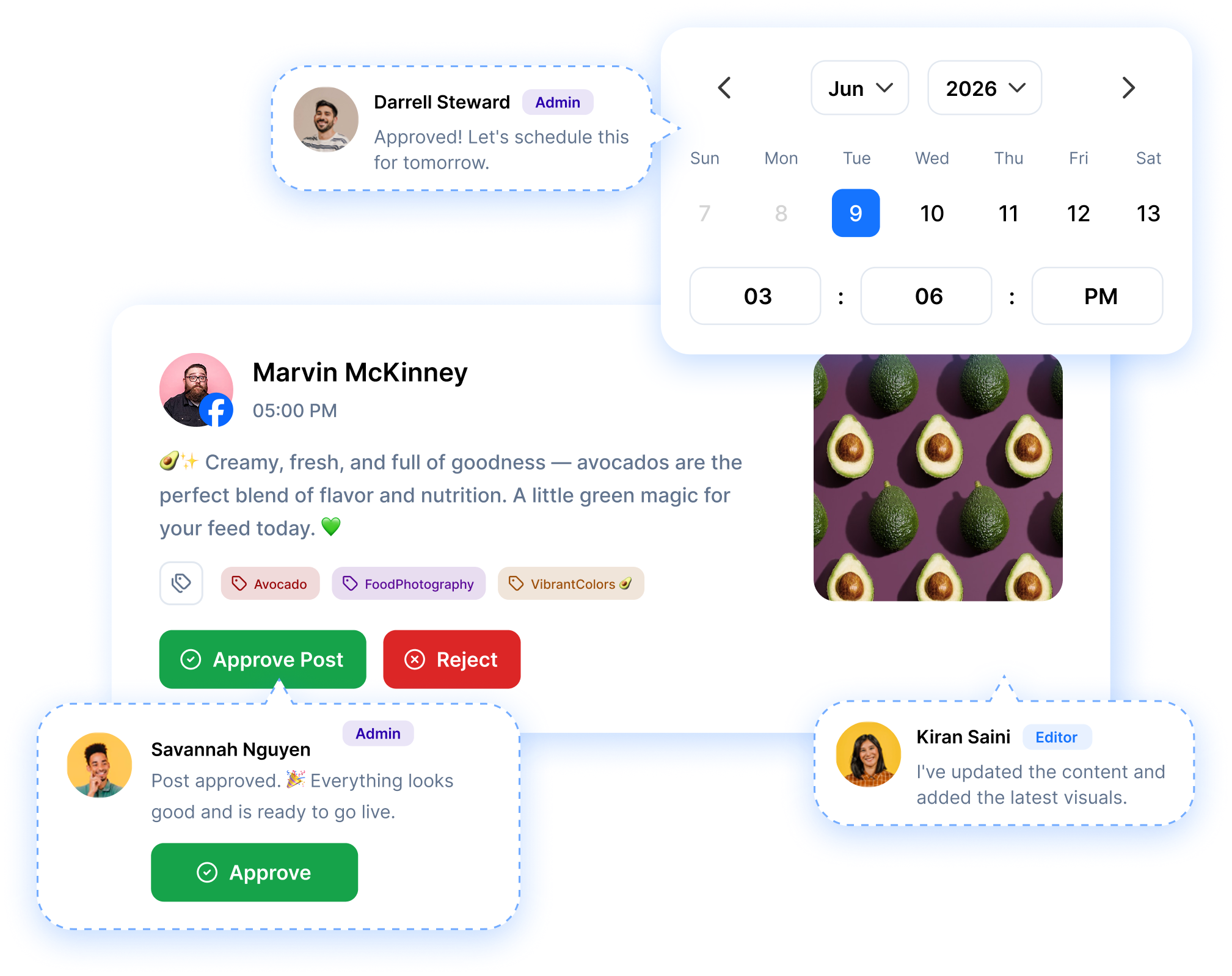 RepeatPost social media approval workflow dashboard