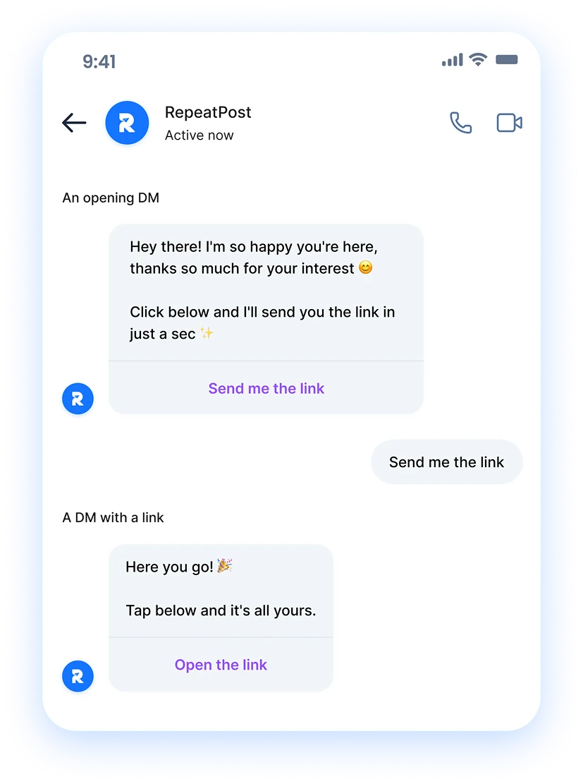 comment to DM conversation sending a link