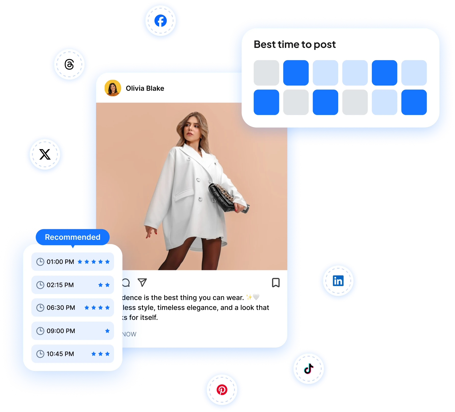 RepeatPost dashboard suggesting the best times to post on each social channel