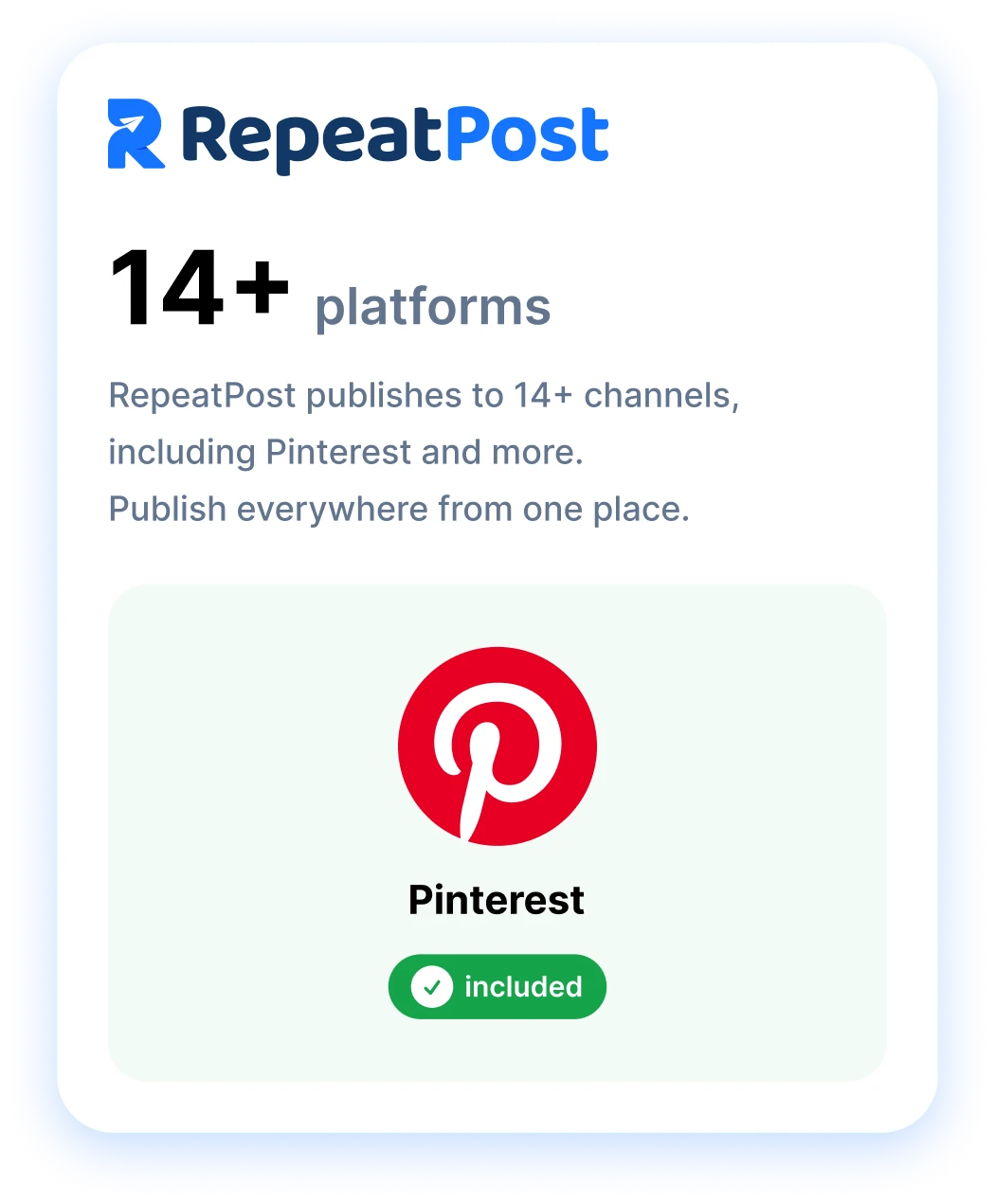 RepeatPost publishes to 14+ platforms, Pinterest included