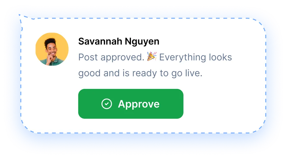 Client comment approving the post, with an Approve button