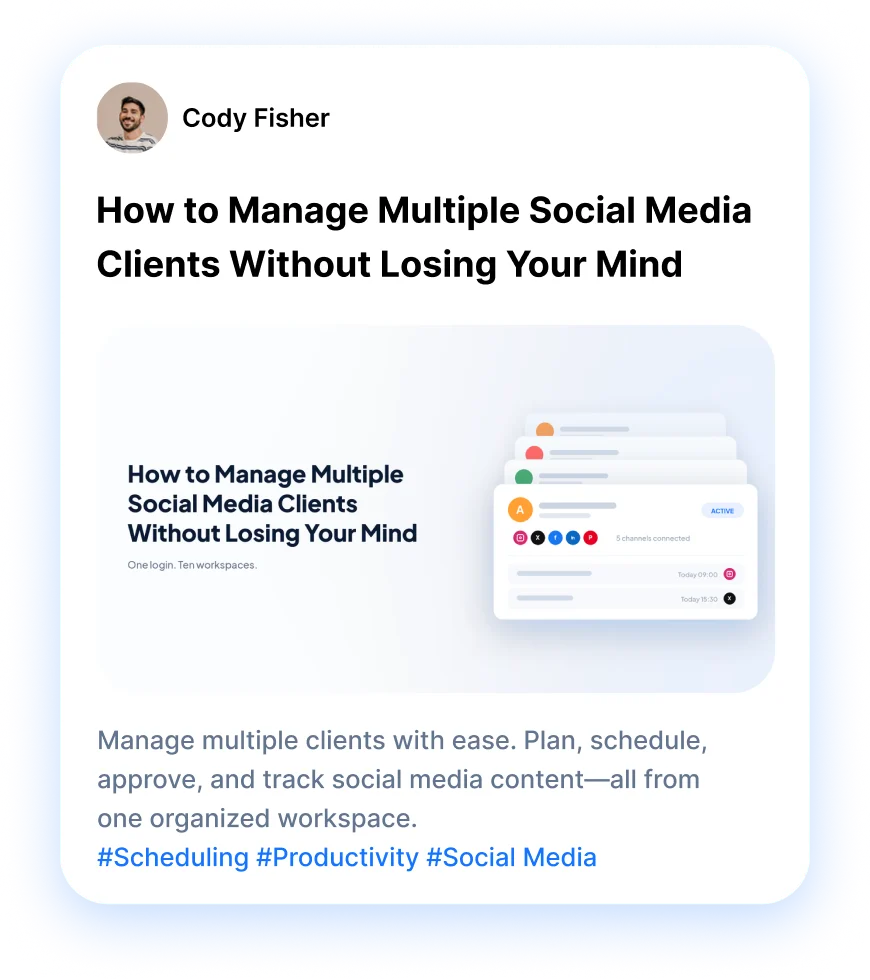 WordPress blog post preview with title, featured image and tags