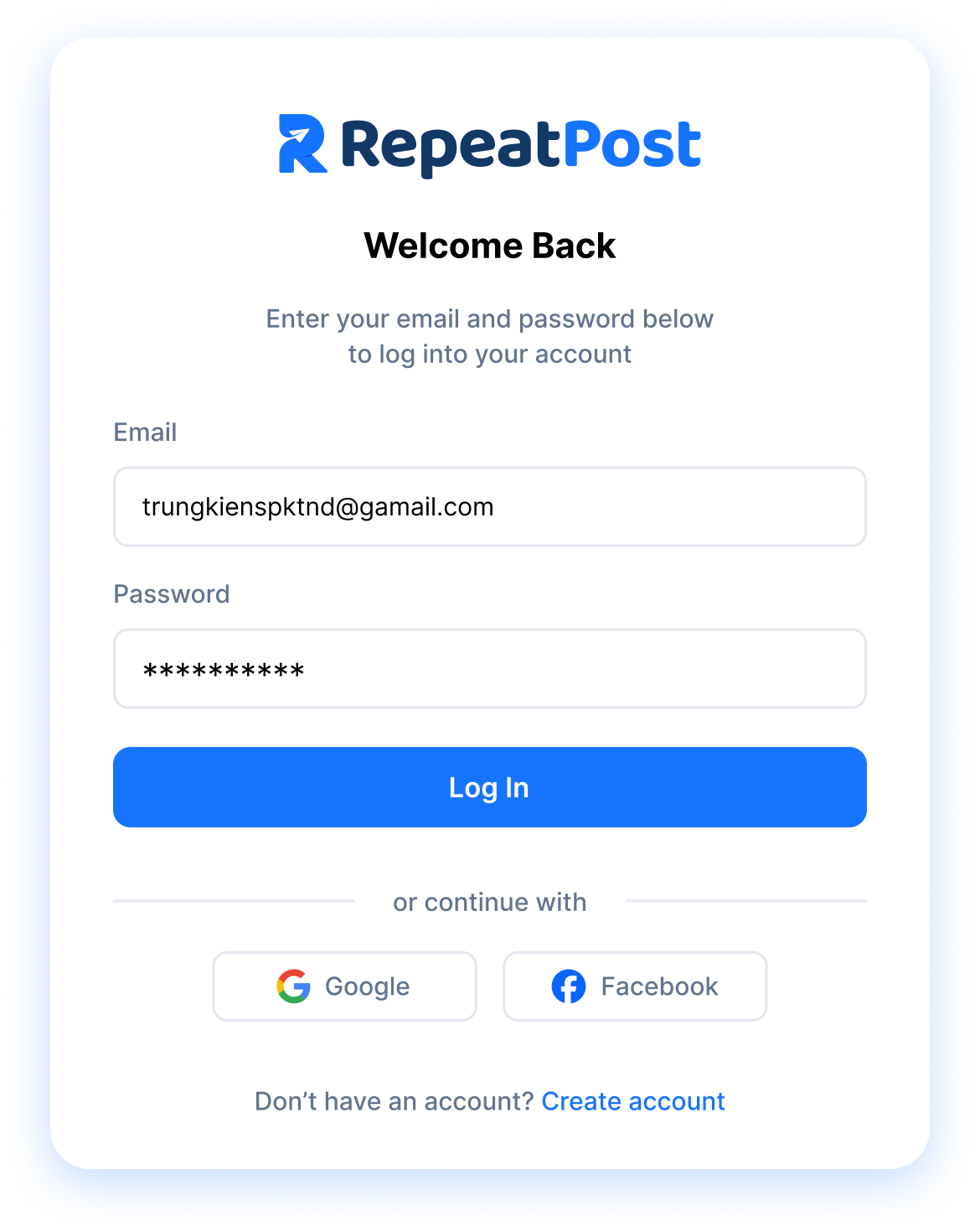 login screen