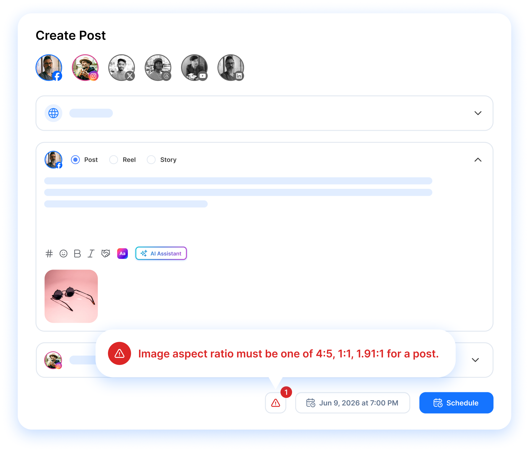 create post composer with format warning