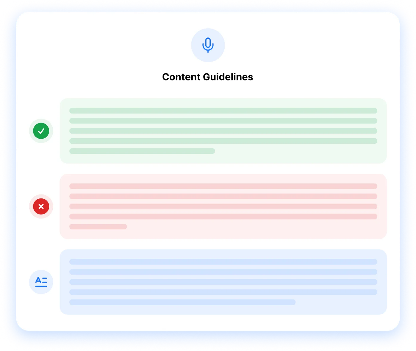 Content guidelines listing what to say, what to avoid and brand words