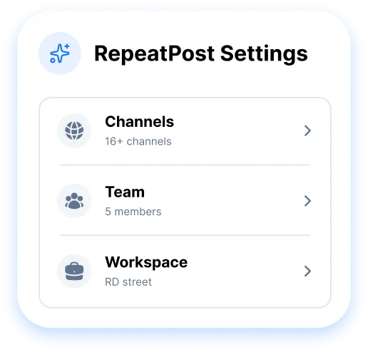 RepeatPost settings for channels, team and workspace