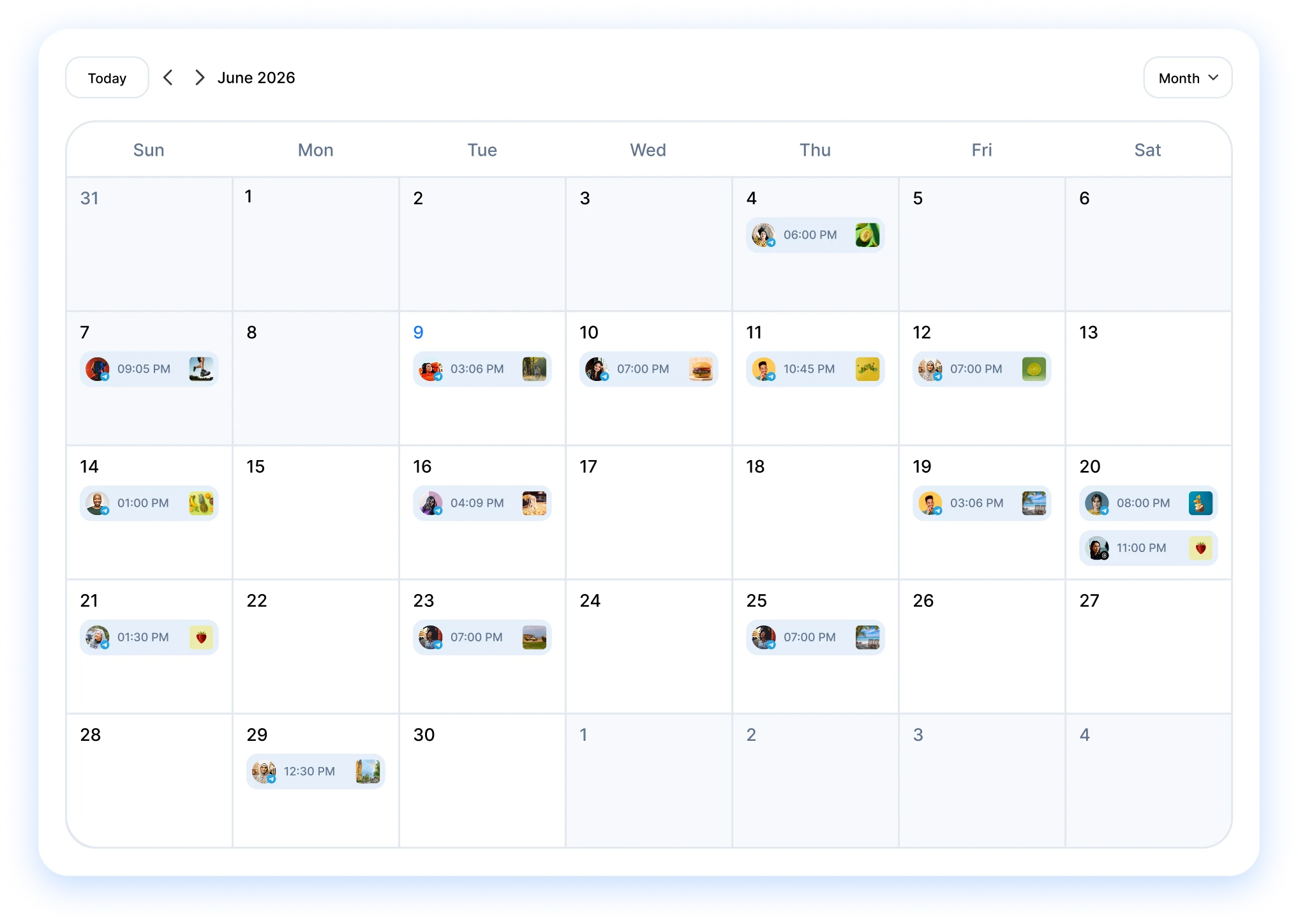 month calendar filled with scheduled posts