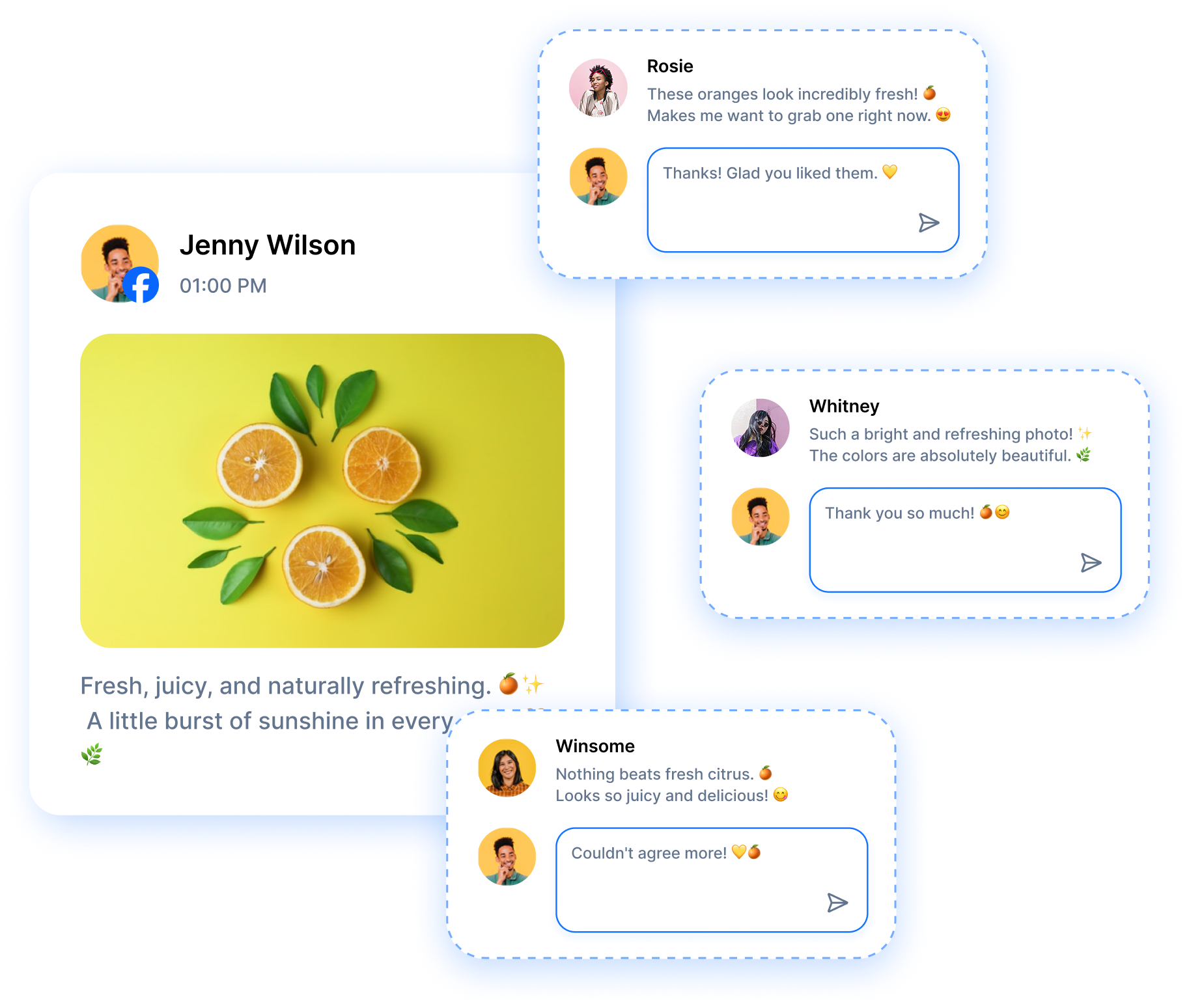 RepeatPost social media inbox with conversations from multiple channels