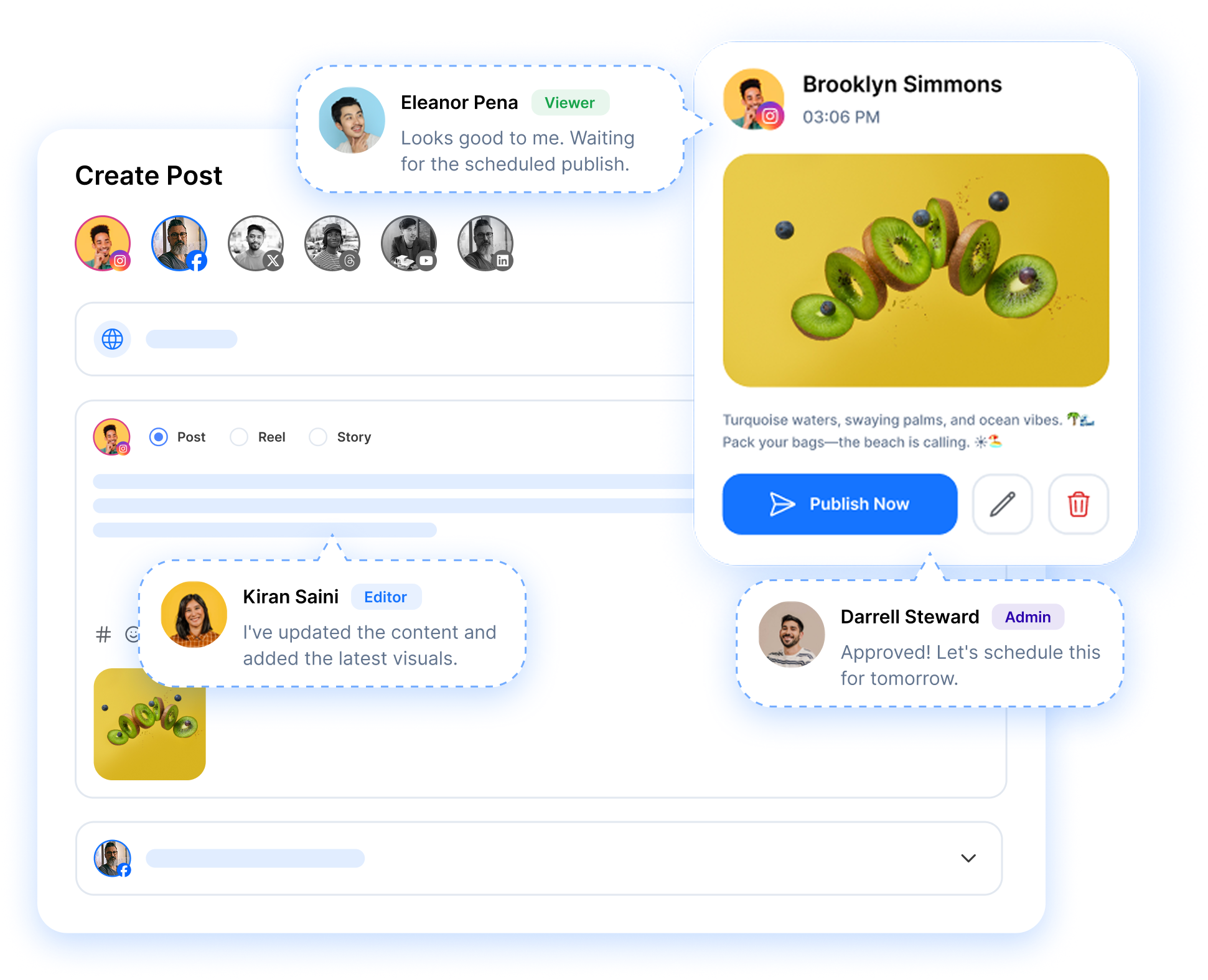 Social media team collaboration workspace in RepeatPost