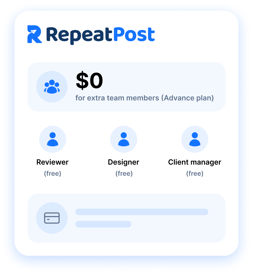 RepeatPost charging $0 for extra team members on the Advance plan