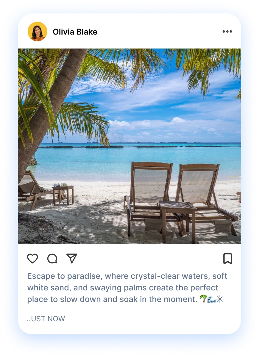 Example Instagram post about a beach getaway