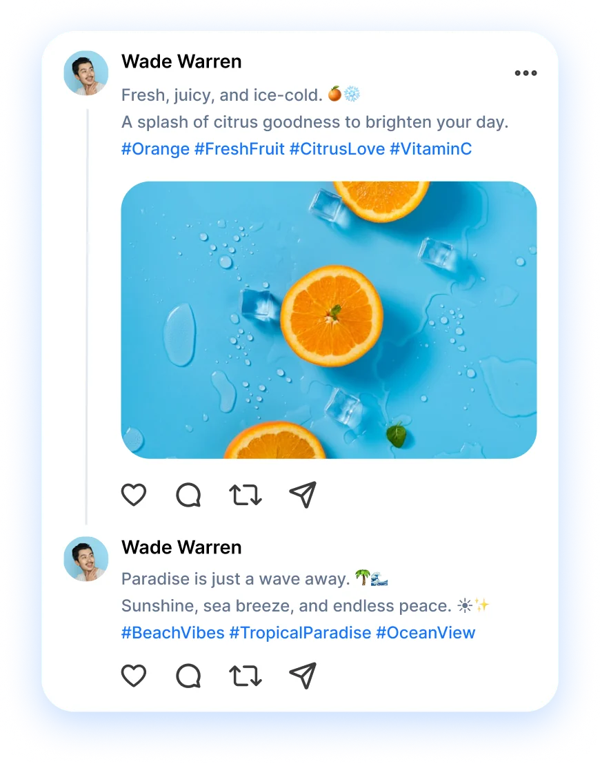 Example Threads posts about oranges and the beach