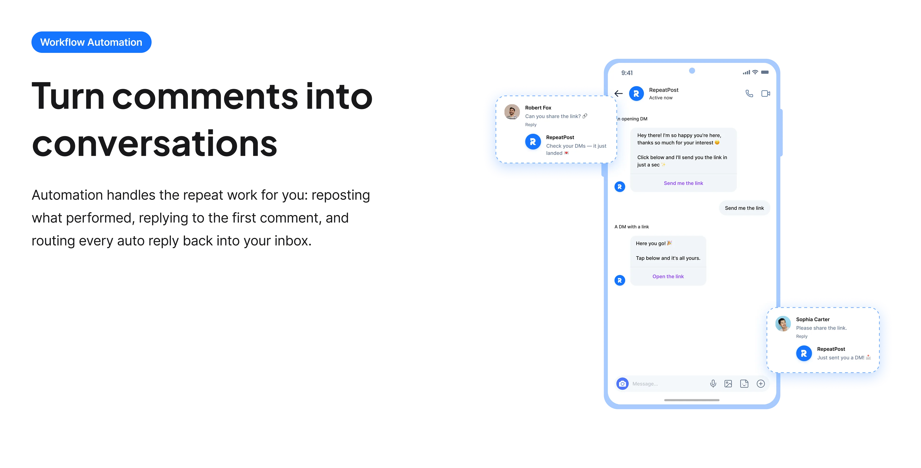 Social inbox: reply to DMs and comments from your phone